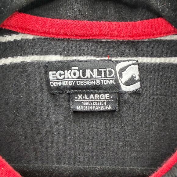 Ecko Unltd. Men's X-Large Black Red White Striped Short Sleeve Polo Shirt - Picture 6 of 10